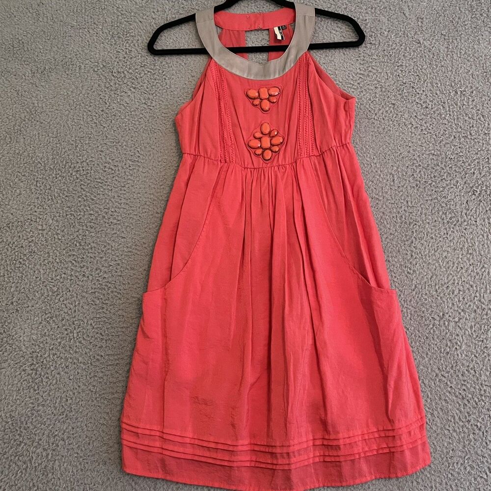 Miss Me Womens S Coral Salmon Pink Halter Dress Beading Pockets Beaded